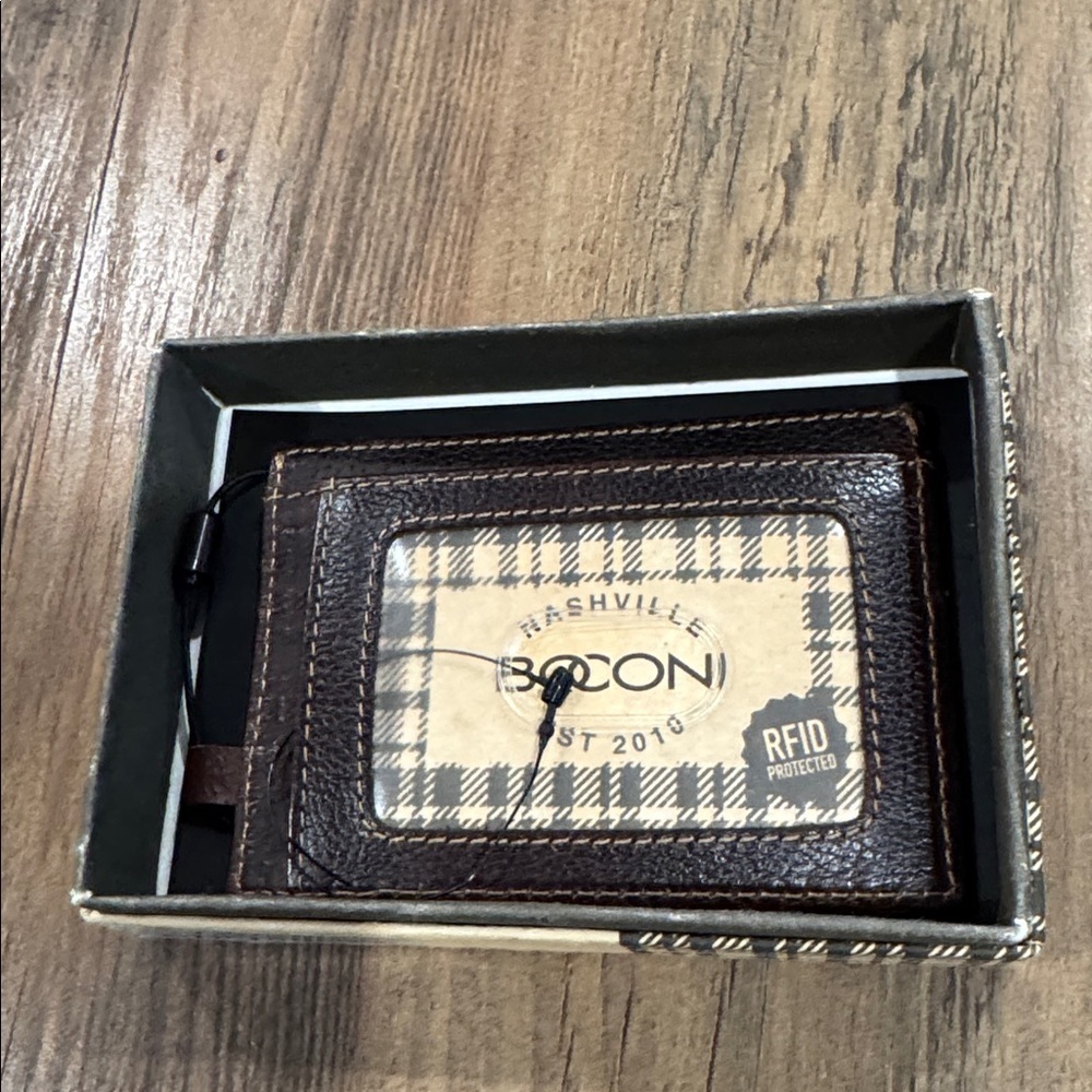 Boconi Dark Brown Leather Card & Key Holder with ID Window - Picture 3 of 3